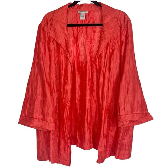 Catherines Jackets & Blazers - Catherines MB Salmon Crinkle Linen Blend Open Front Collared Jacket, [3x 26/28W]